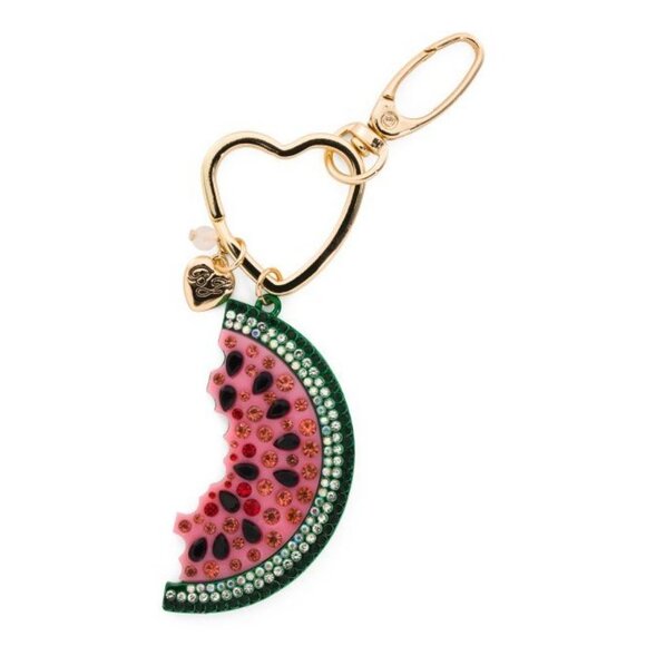 Betsey Johnson Pink-Green Watermelon Crystal Gold-Tone Key Fob Handbag Charm - Picture 4 of 5